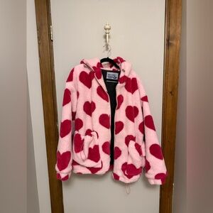 NWOT Women’s oversized zip up sweater jacket red and pink